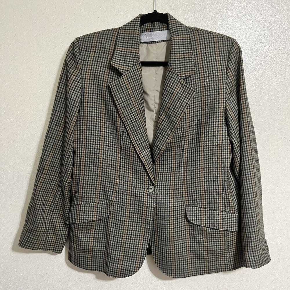 Handcrafted By Evan Picone green and brown wool  women’s blazer Size M